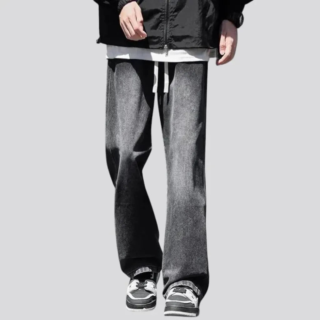 Baggy abraded mid rise jeans joggers for men