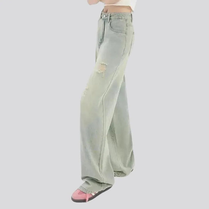 Boho style high rise women's jeans