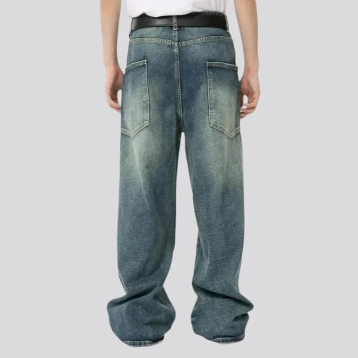 Whiskered sanded vintage men's jeans