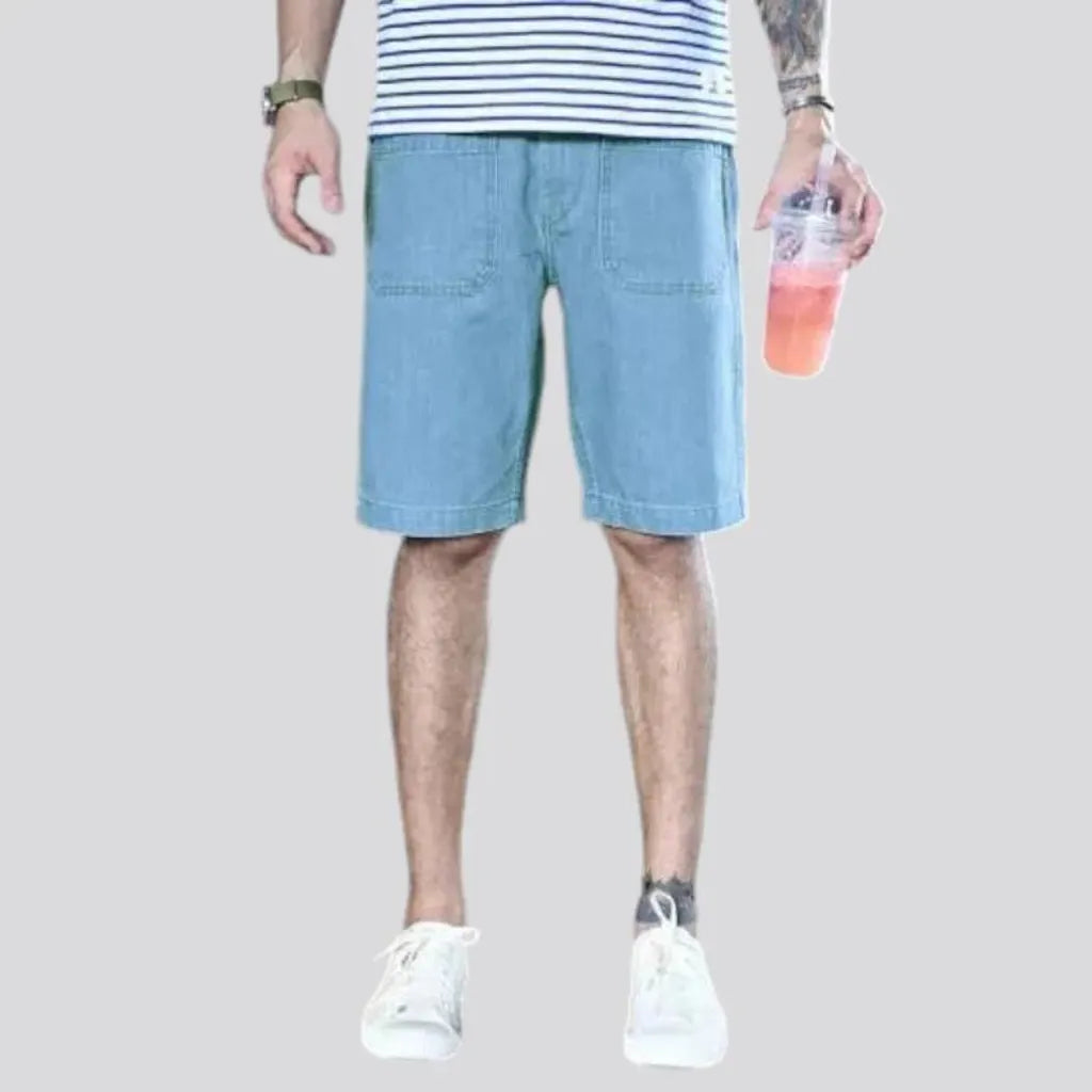 Loose fit light wash men's denim shorts