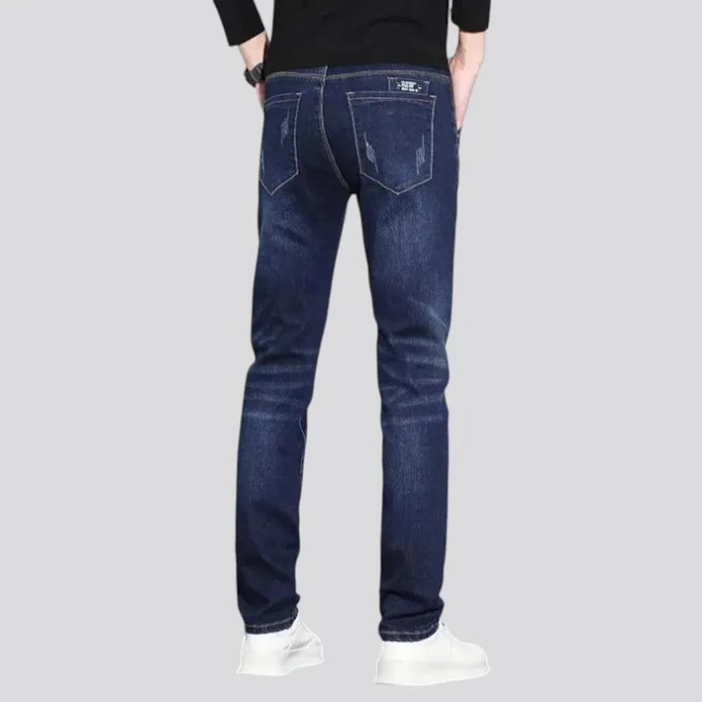 Mid rise elastic dark men's jeans