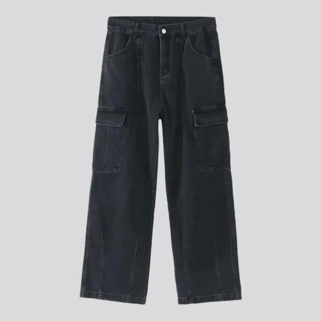 Washed out cargo pockets men's jeans