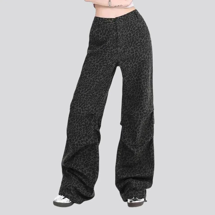 Wide fit animal pattern women's jeans