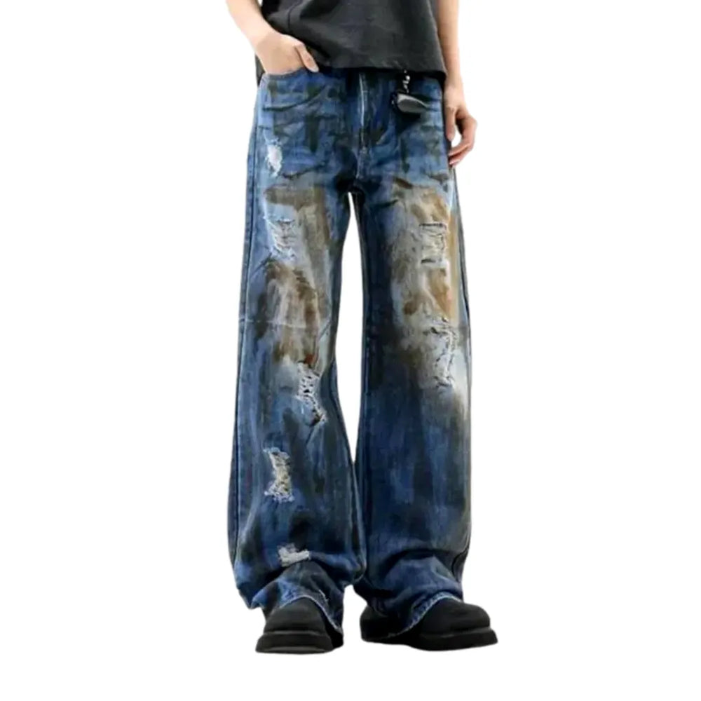 Vintage Mid Rise Street Style Men's Jeans - Blue