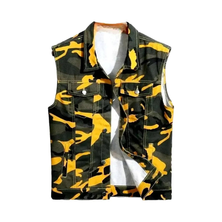 Boho Street Style Regular Fit Men's Jean Vest - Yellow