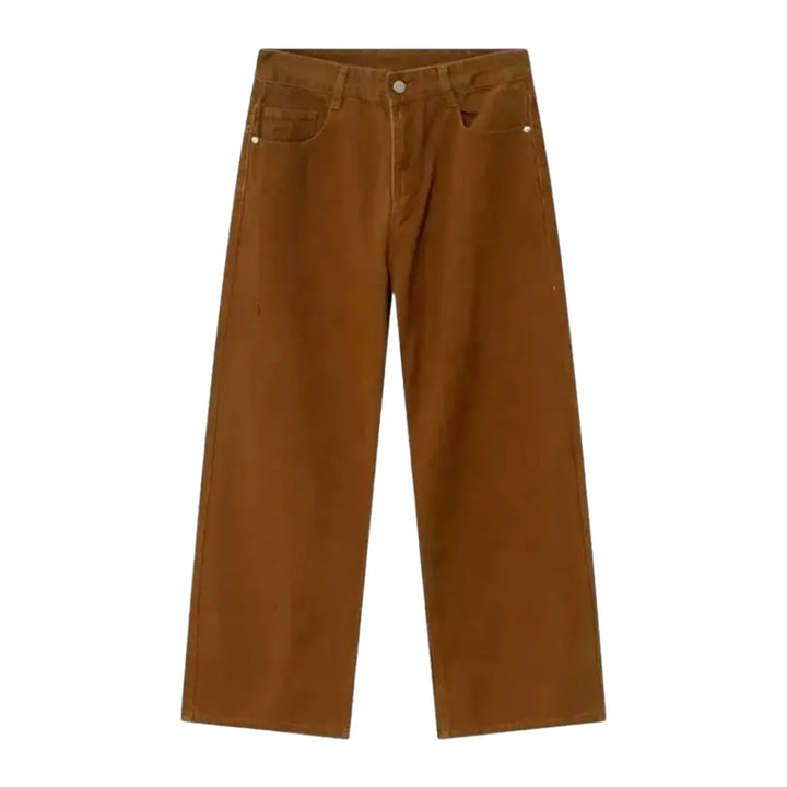 Colored Baggy Leg Mid-rise Men's Denim Pants - Brown