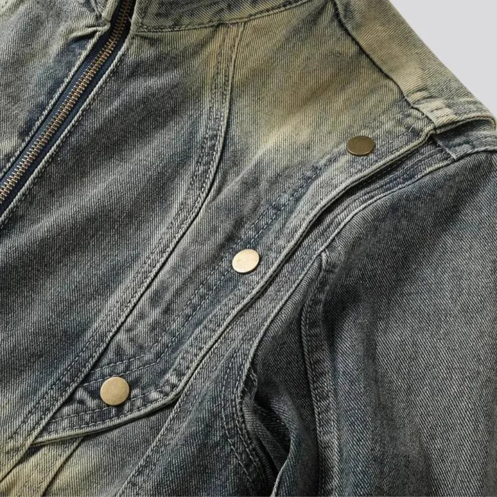 High collar men's denim jacket