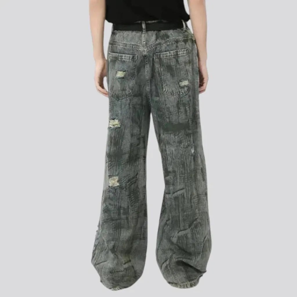 Grunge style painted mid rise men's jeans