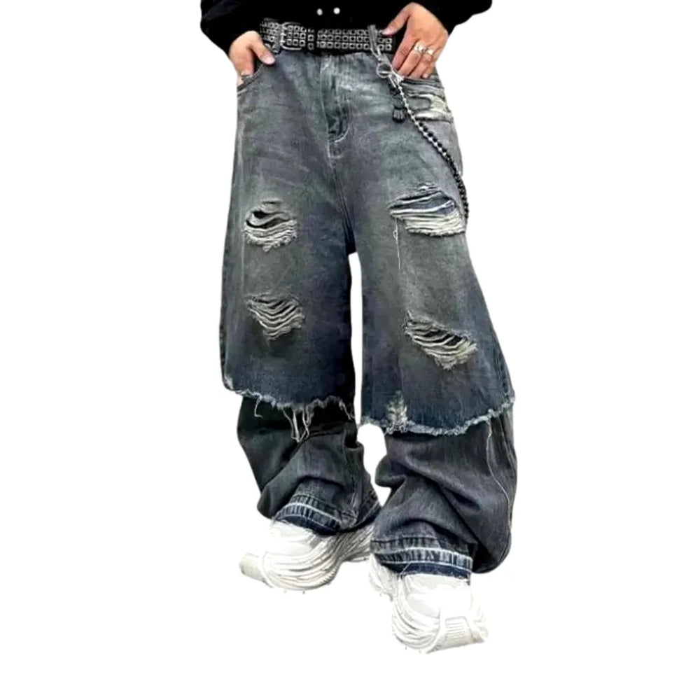 Retro Style Frayed Hems Men's Jeans - Blue