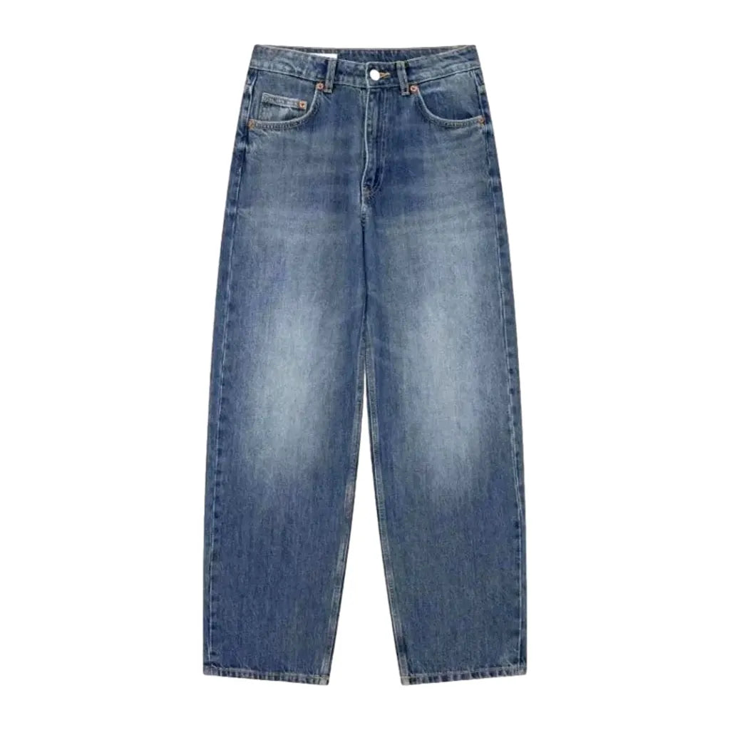 Sanded 90s Style Jeans for Ladies - Blue