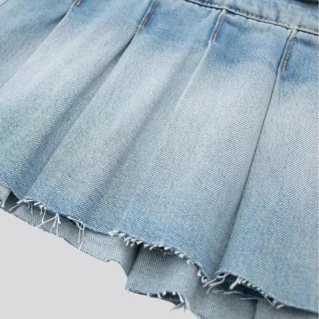 Raw hem plaited street style denim skirt