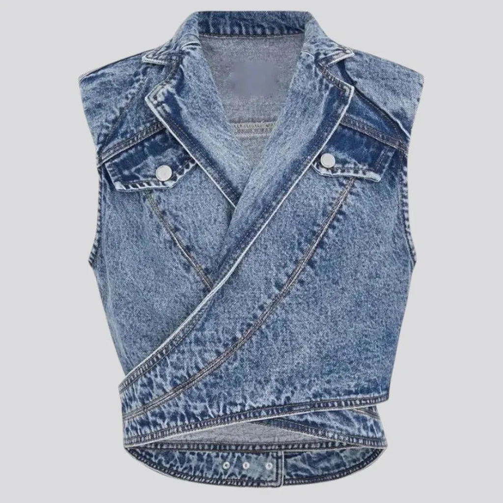 Extra-large stylish multi-layer women's denim vest