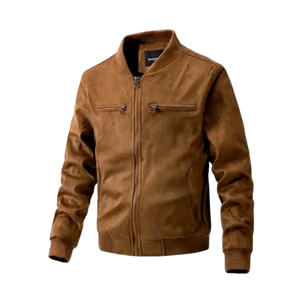 Monochrome Slim Fit Men's Denim Bomber Jacket - Brown