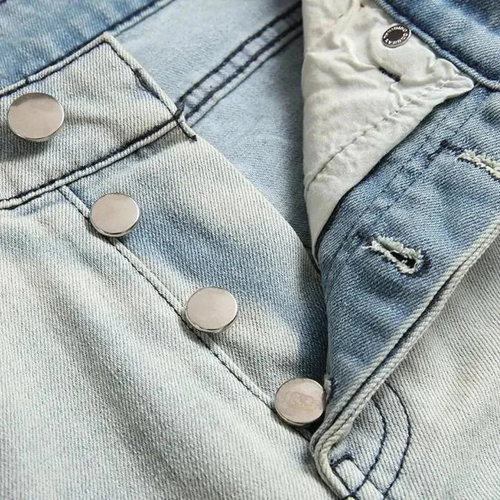 Skull-embroidery mid-waist jeans
 for men