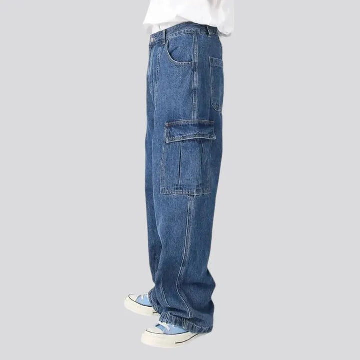 Washed out cargo pockets men's jeans