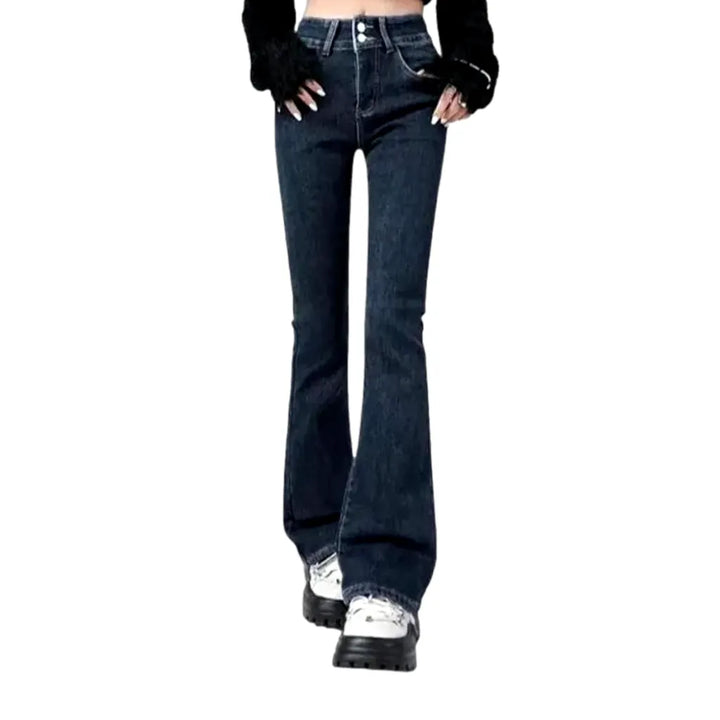 High Fashion Warm Elastic One-tone Jeans for Women - Dark Blue