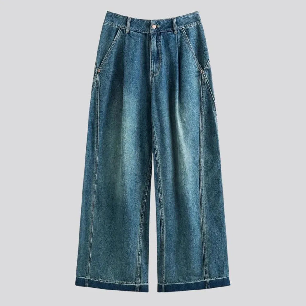 Stonewashed wide fit women's denim pants