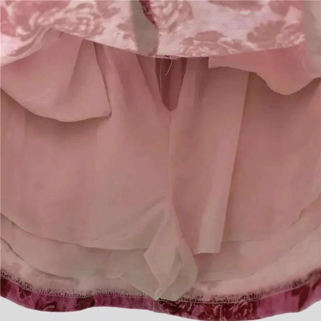 Mid-waist rose-print denim skirt
 for women