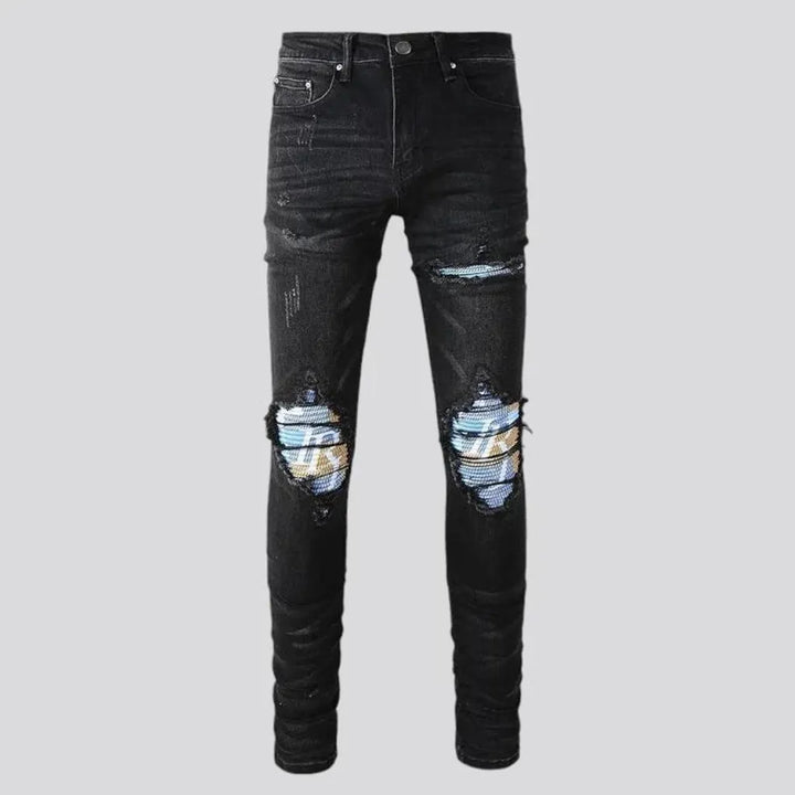 Skinny fit color-patch men's jeans