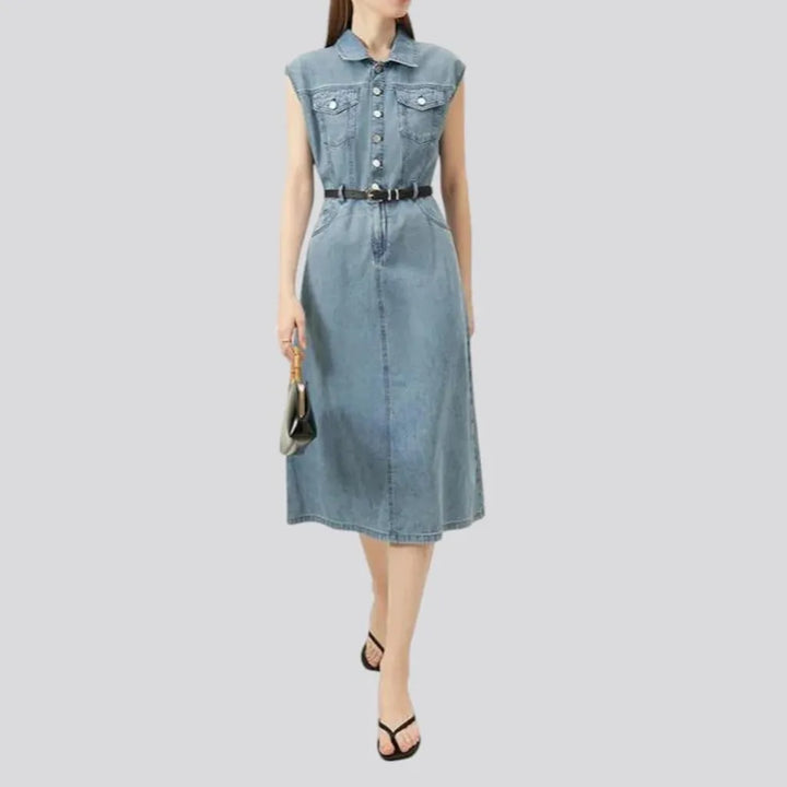 Lightweight mid-length faded denim dress