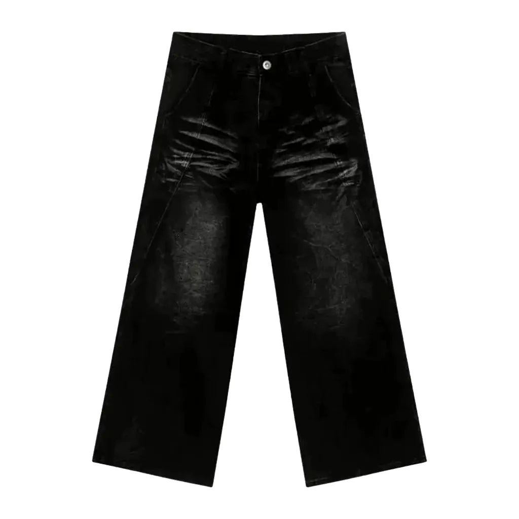 Smoothed Whiskered Boho Men's Jeans - Black