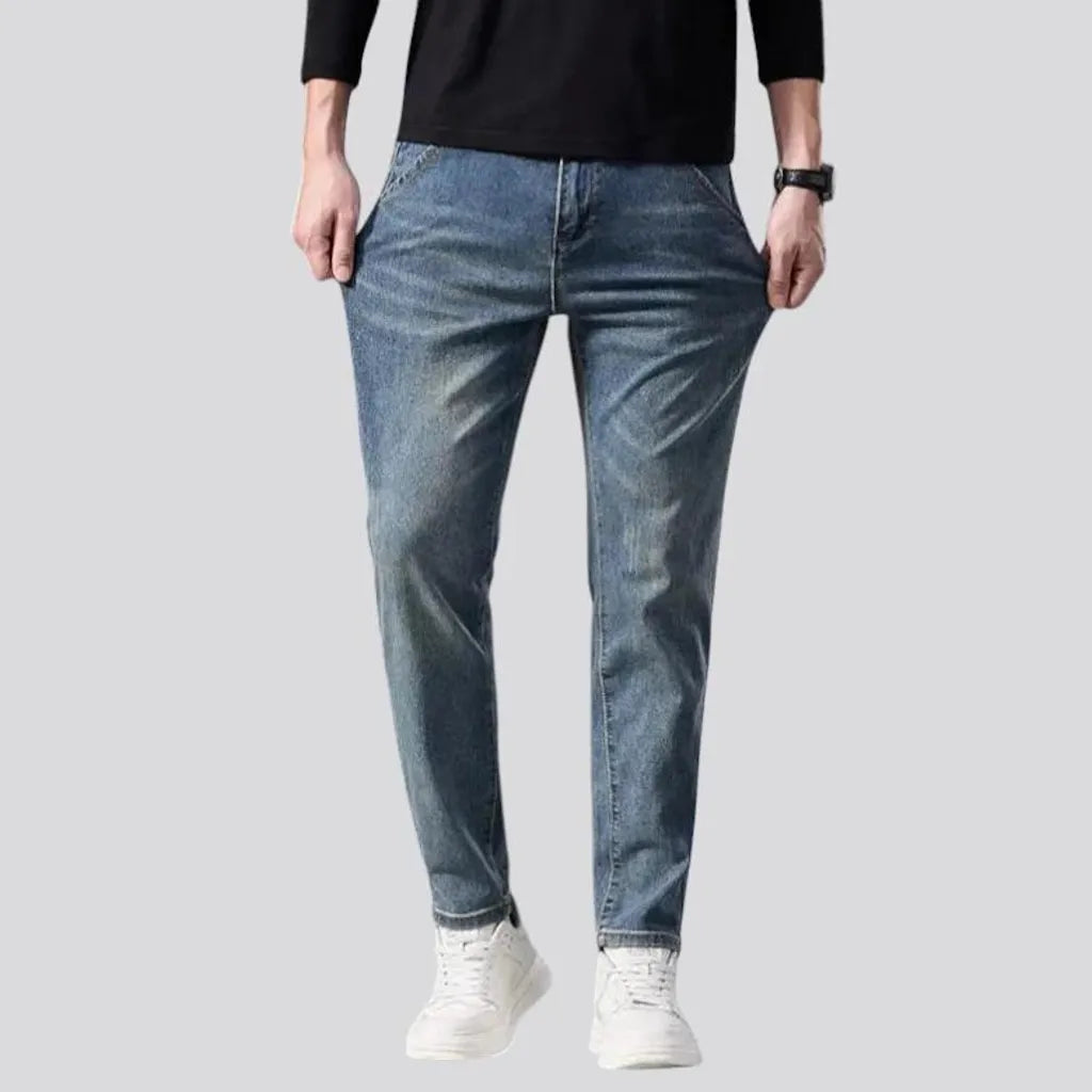 Elastic mid waist men's jeans