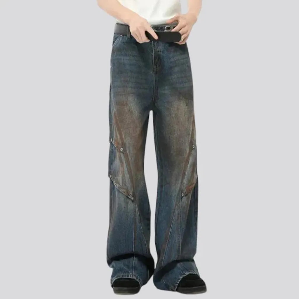 Retro creased boho men's jeans