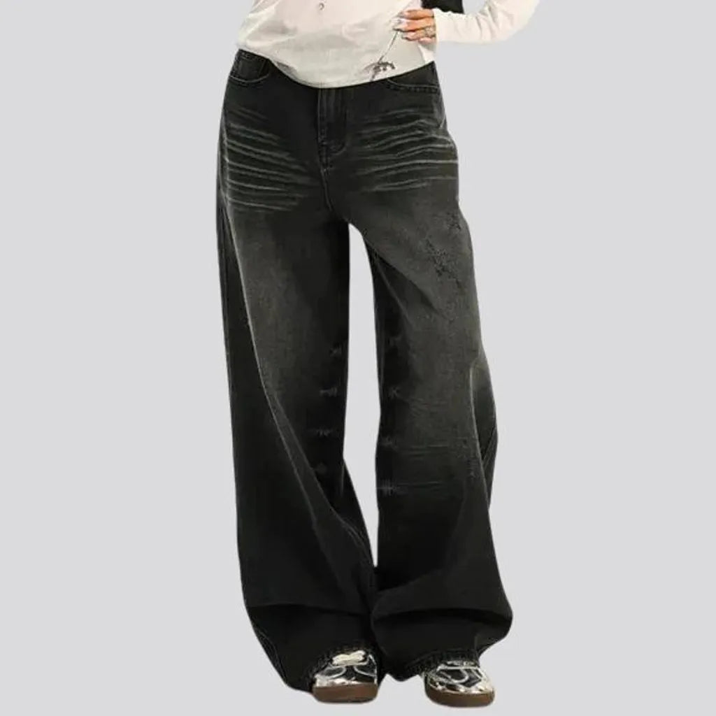 Baggy fit retro creased jeans for women