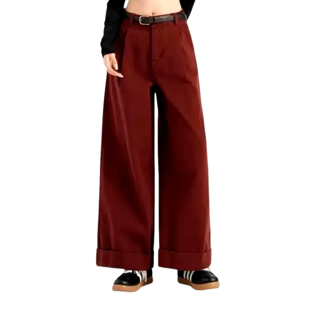 High-waist Baggy Fit Denim Pants for Women - Red