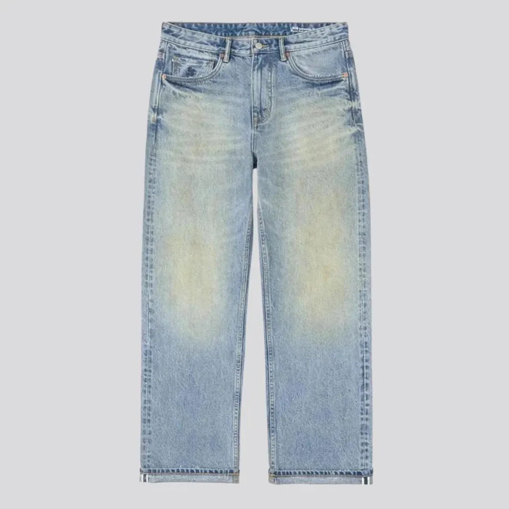 vintage, baggy, sanded, yellow-cast, sanded, 14.5oz, high-waist, 5-pockets, zipper-button, men's jeans | Jeans4you.shop