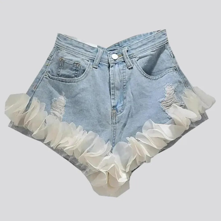 Wide-leg denim shorts
 for ladies