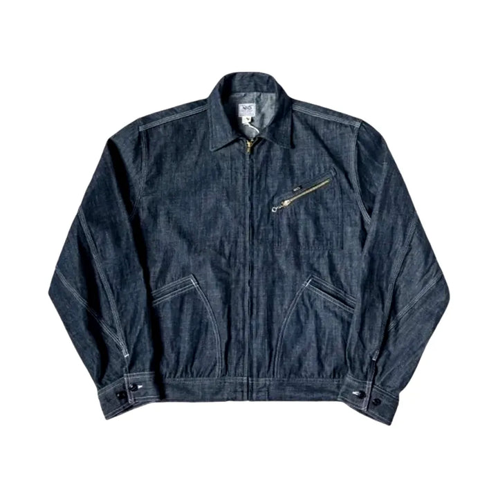 Raw Pattern Regular Fit Denim Jacket for Men - Dark Blue