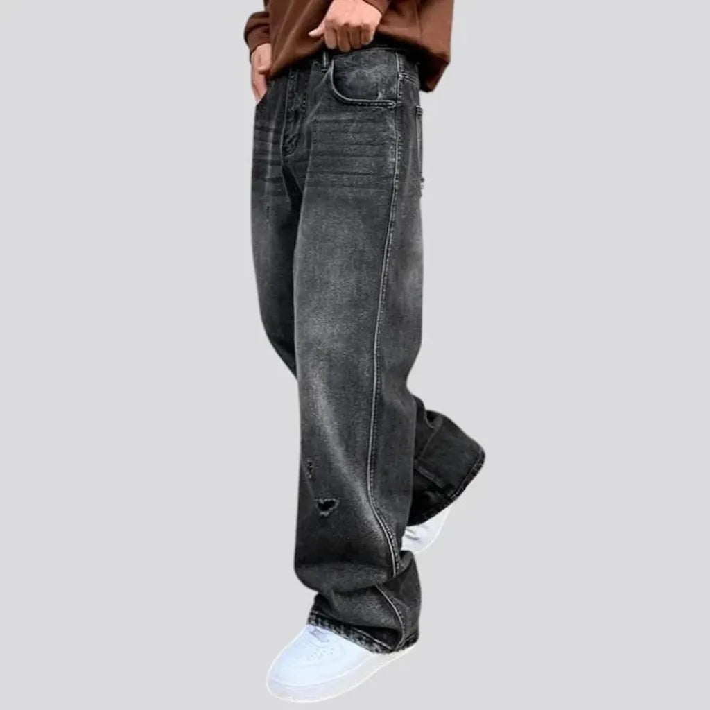 Mid rise distressed baggy men's jeans