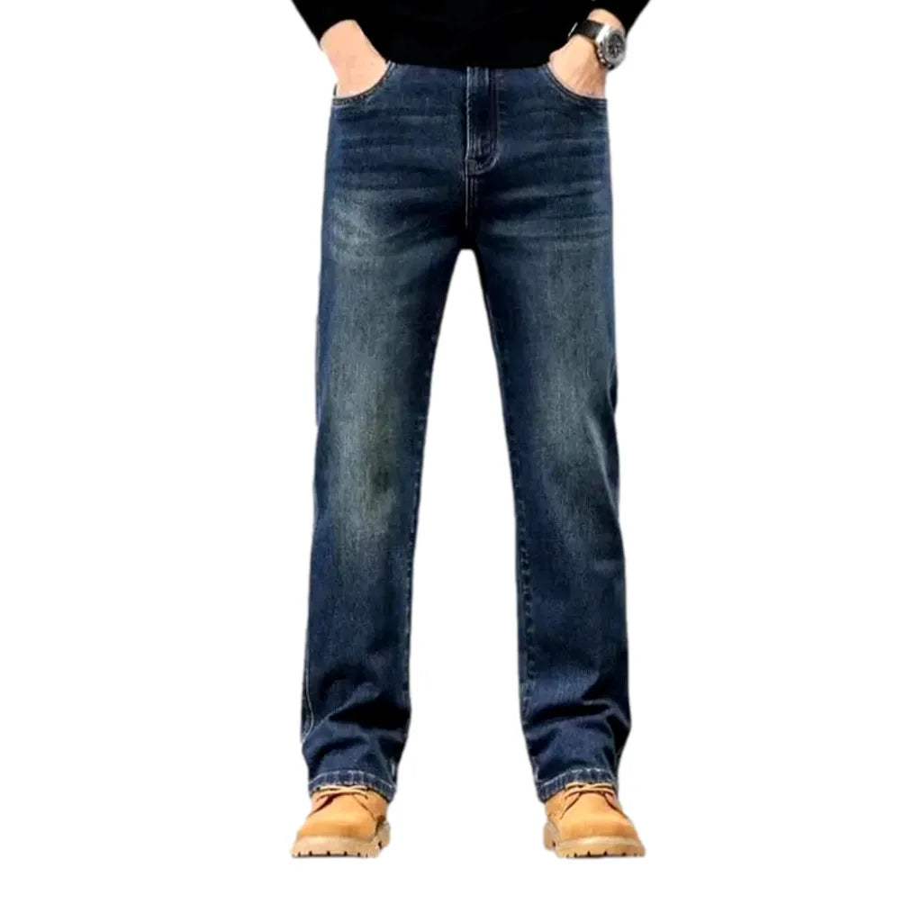 Vintage Dark Wash Tapered Men's Jeans - Dark Blue