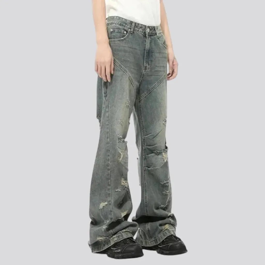 Sanded mid rise boho style jeans for men