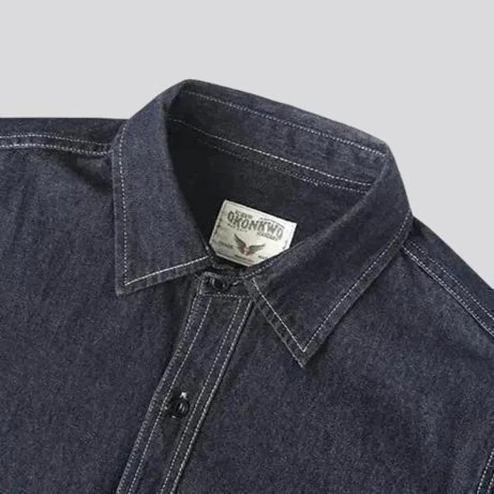 Dark one-tone style men's jeans shirt