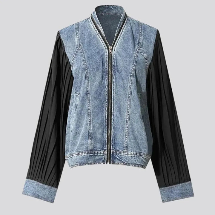 Light mixed pattern oversized women's jeans jacket