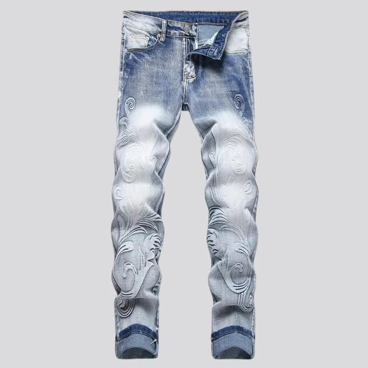 Whiskered mid rise street men's jeans