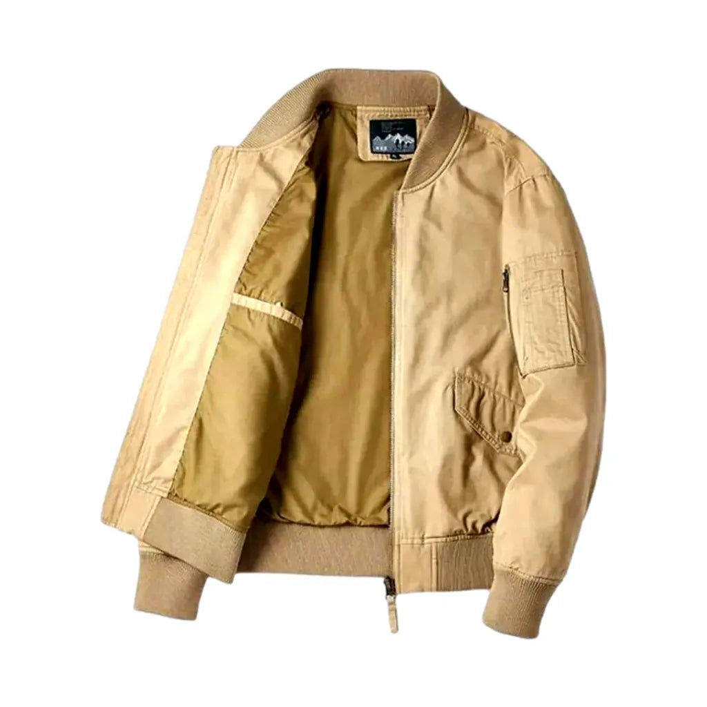 Rubber Hem Casual Men's Jean Bomber Jacket - Sand