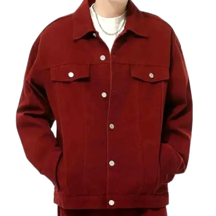 Regular Fit Boho Colored Men's Denim Jacket - Red