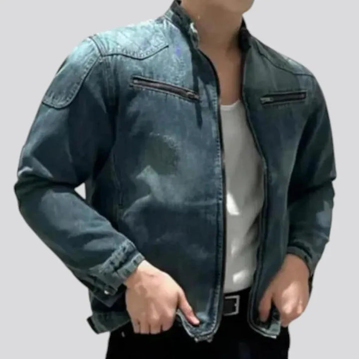 Abraded biker men's denim jacket