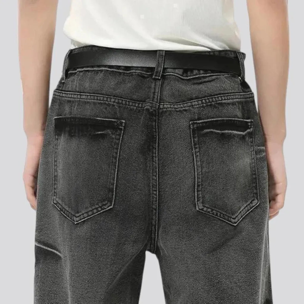 Street style faded mid-rise men's jeans