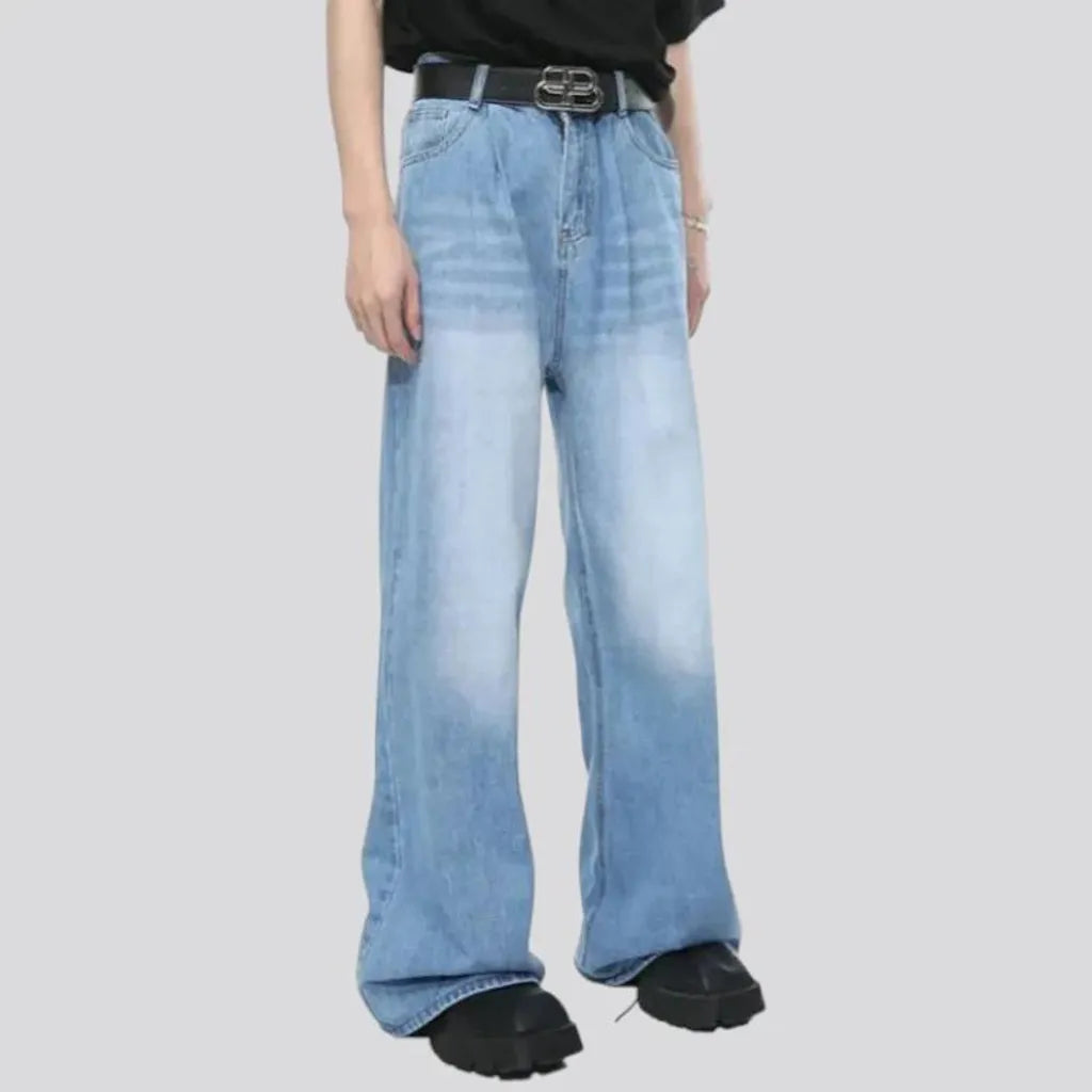 Whiskered mid waist jeans for men