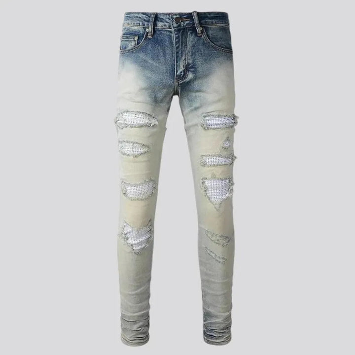 Skinny fit fashion grunge men's jeans