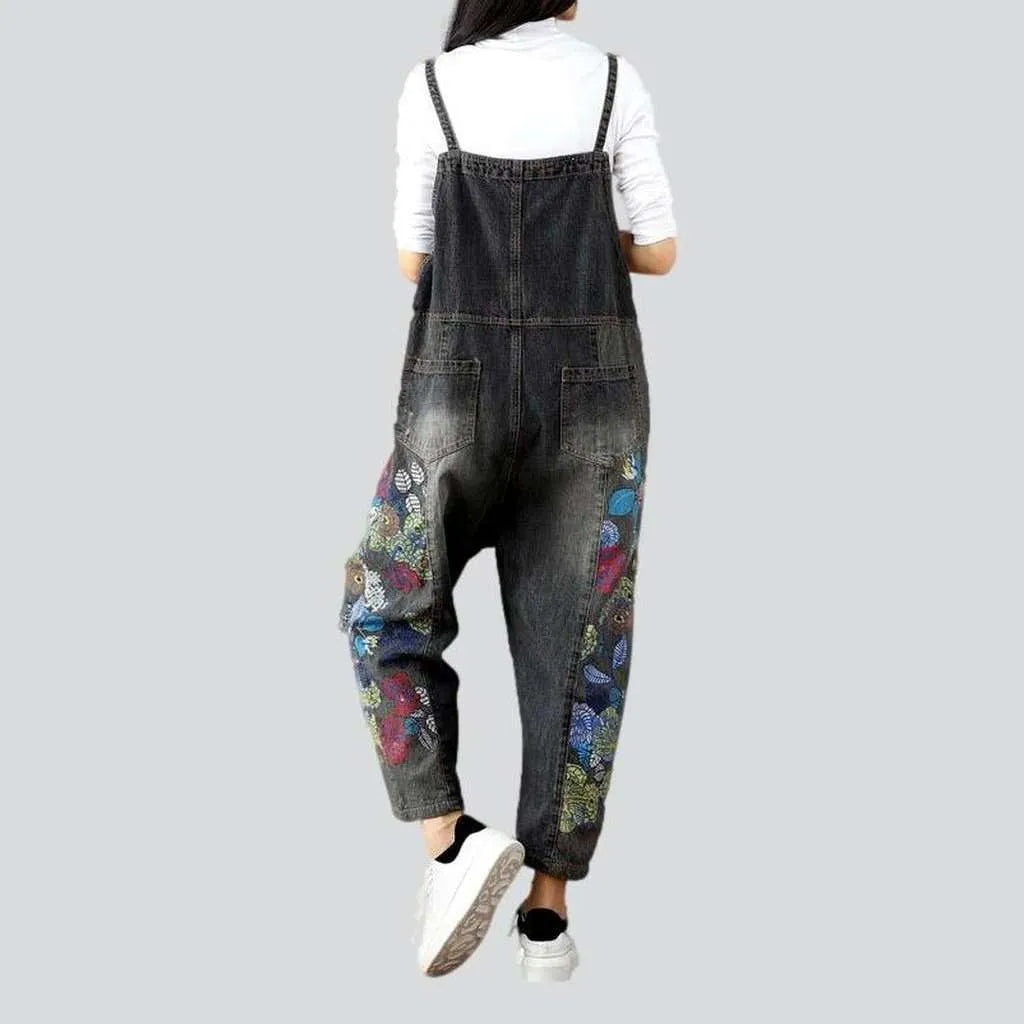 Painted loose ladies jeans jumpsuit