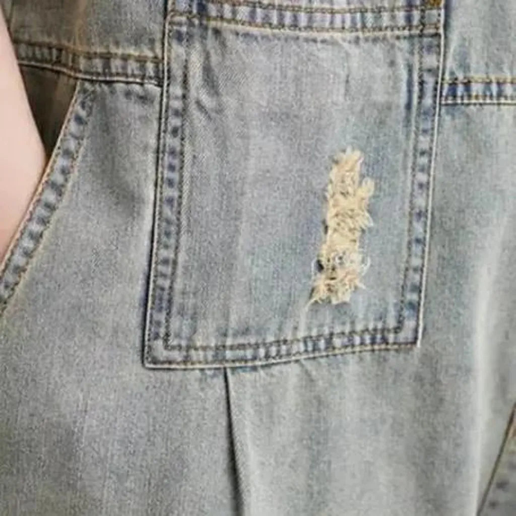 Vintage sanded jeans romper
 for women