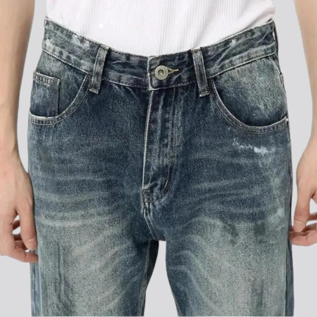 Whiskered mid rise boho men's jeans