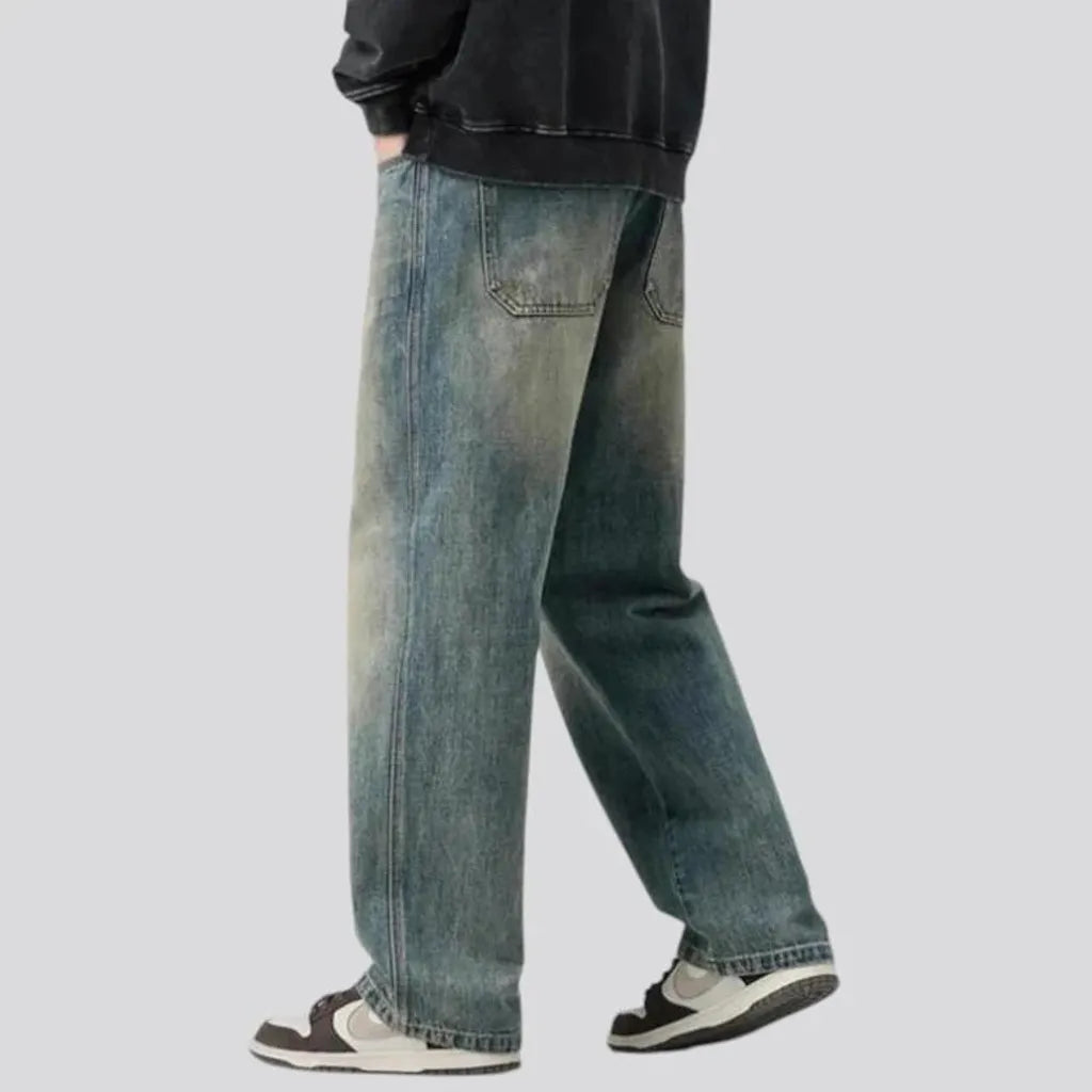 Whiskered baggy vintage men's jeans