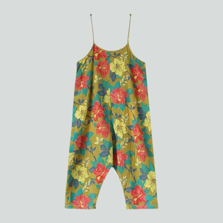 Floral print baggy denim jumpsuit