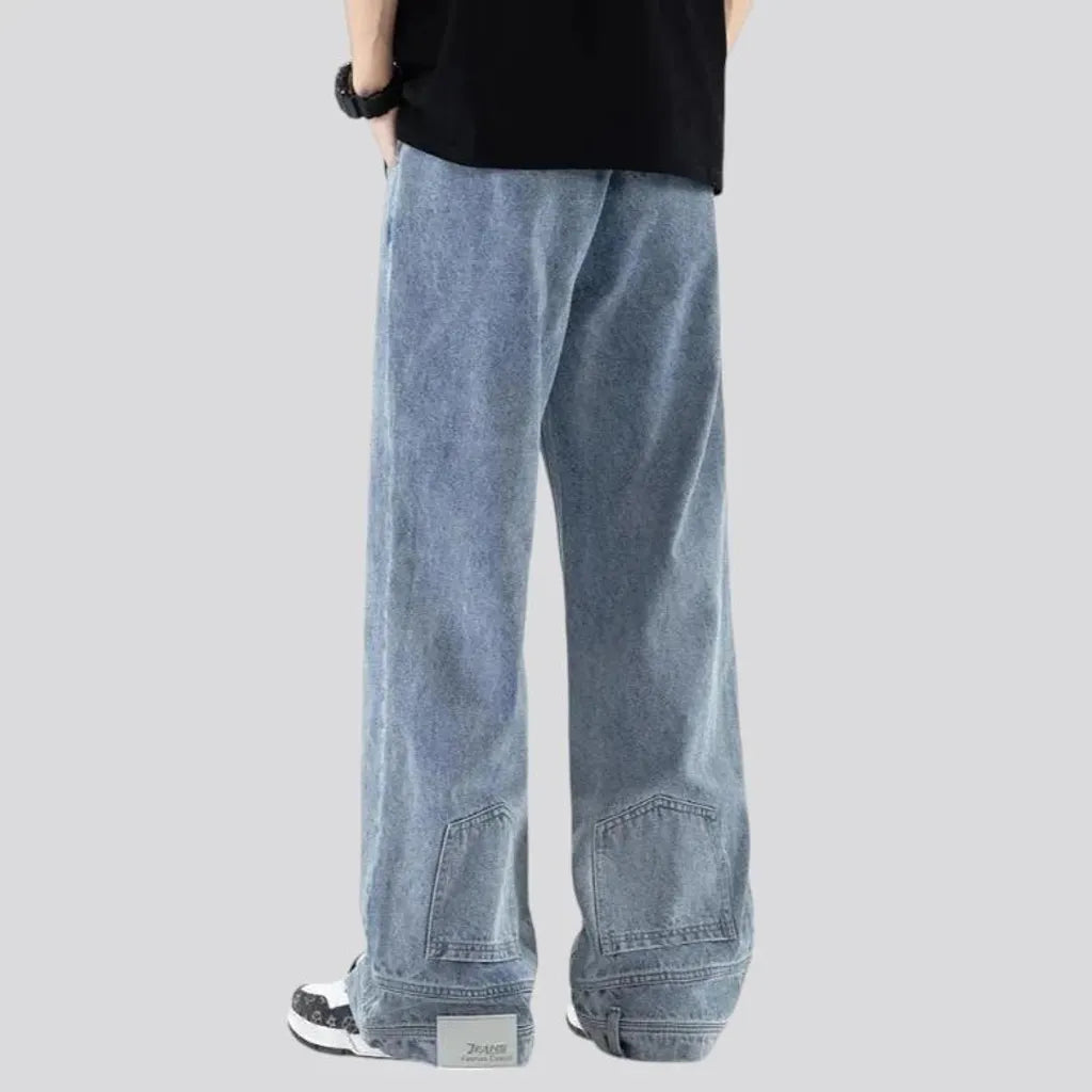 Sanded baggy mid rise street jeans for men